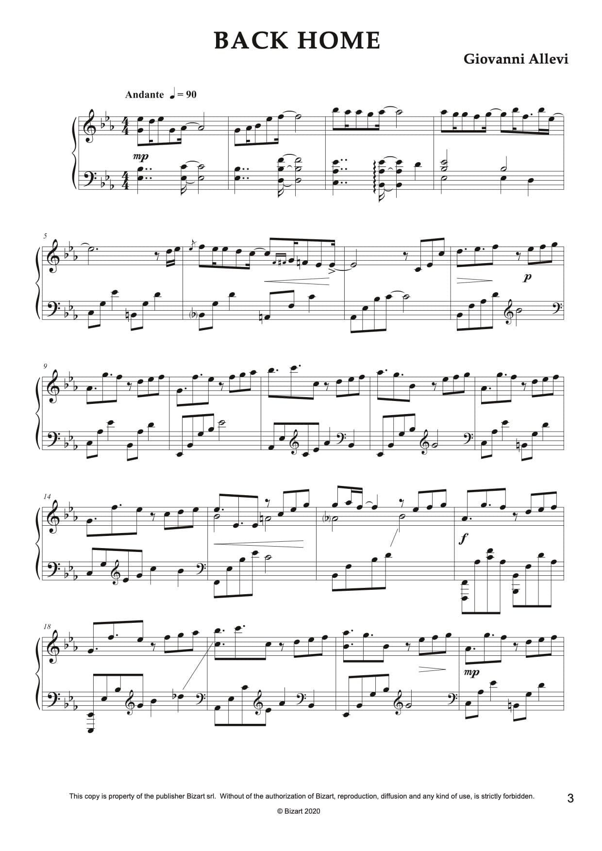 BACK HOME del compositore GIOVANNI ALLEVI - spartito digitale per pianoforte solo