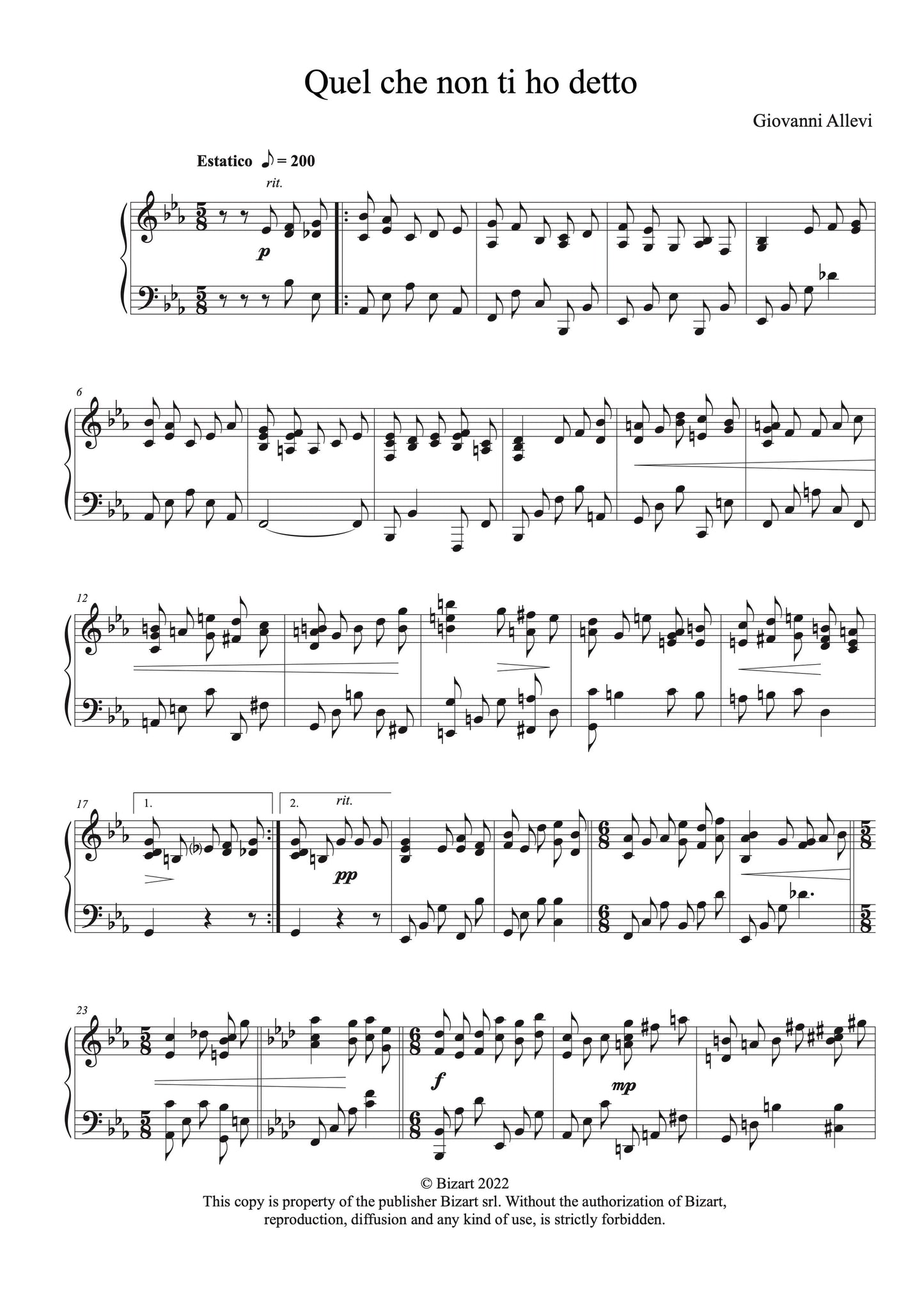 QUEL CHE NON TI HO DETTO by composer GIOVANNI ALLEVI - digital sheet music for piano