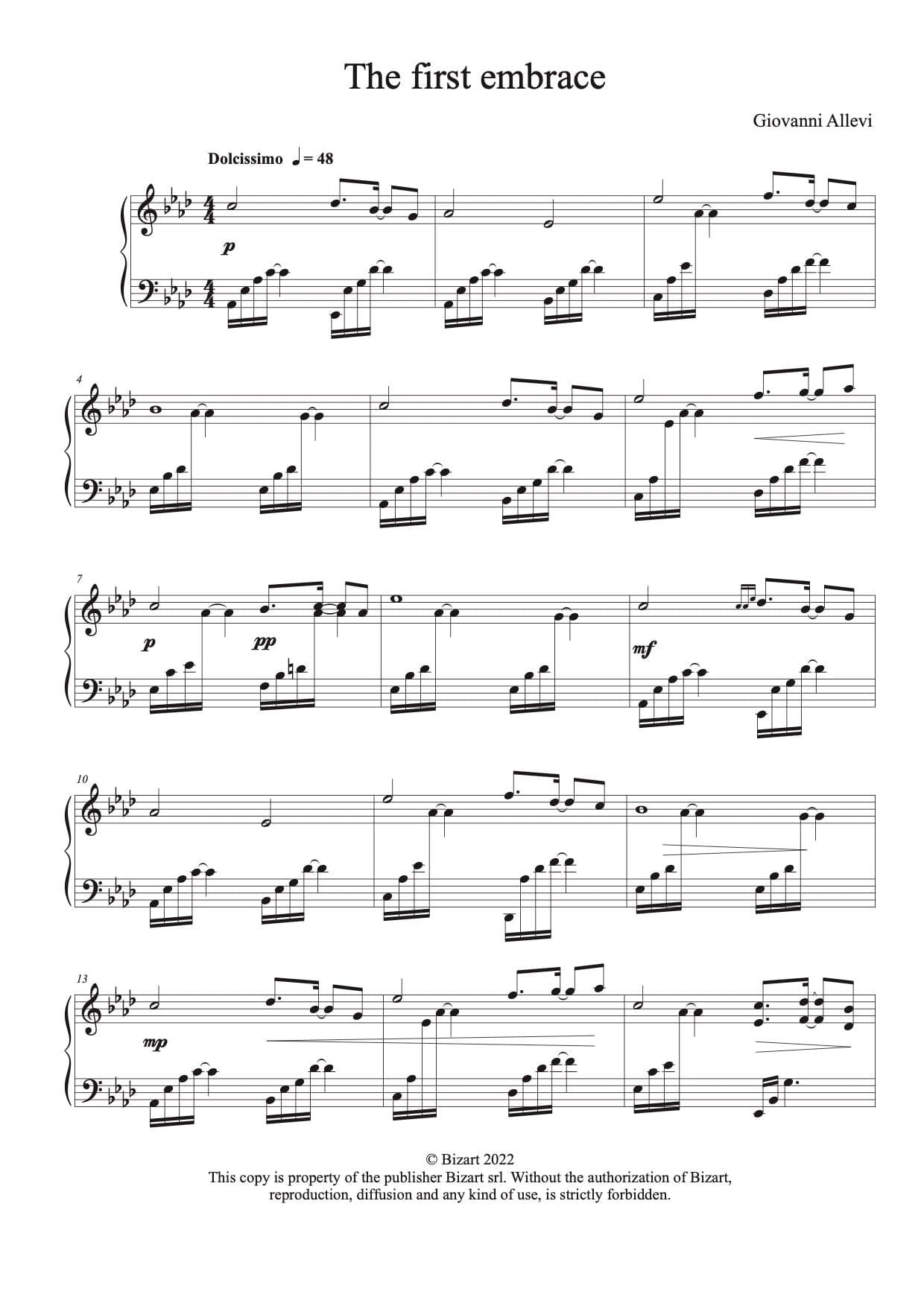 THE FIRST EMBRACE by composer GIOVANNI ALLEVI - digital sheet music for piano solo