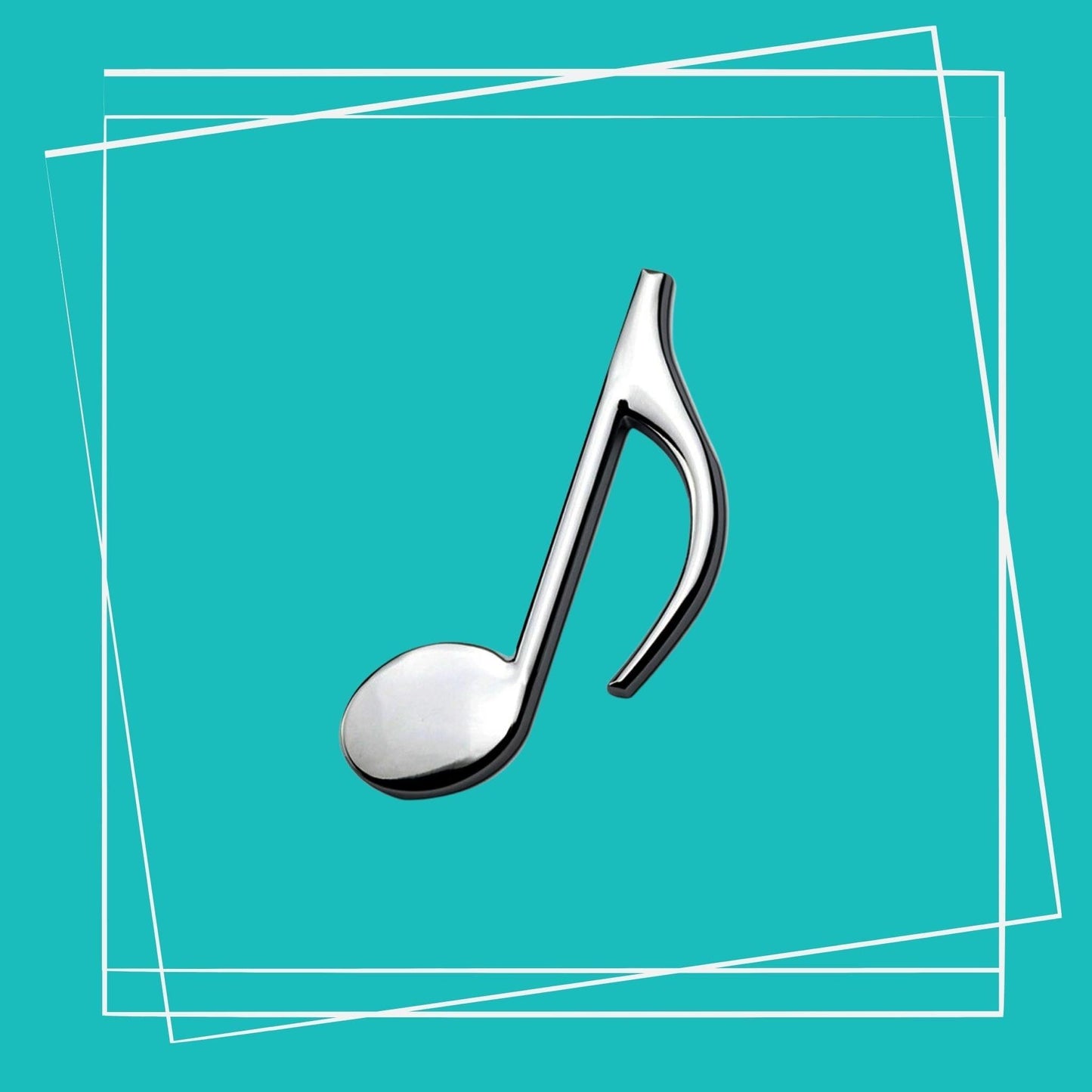 3D Car Musical Note - Eighth Note Metal Sticker silver