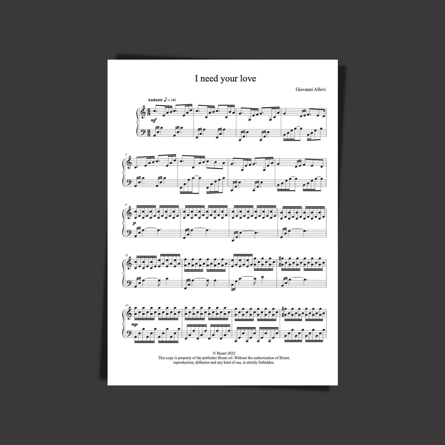 I NEED YOUR LOVE  by composer and pianist GIOVANNI ALLEVI - digital sheet music opening