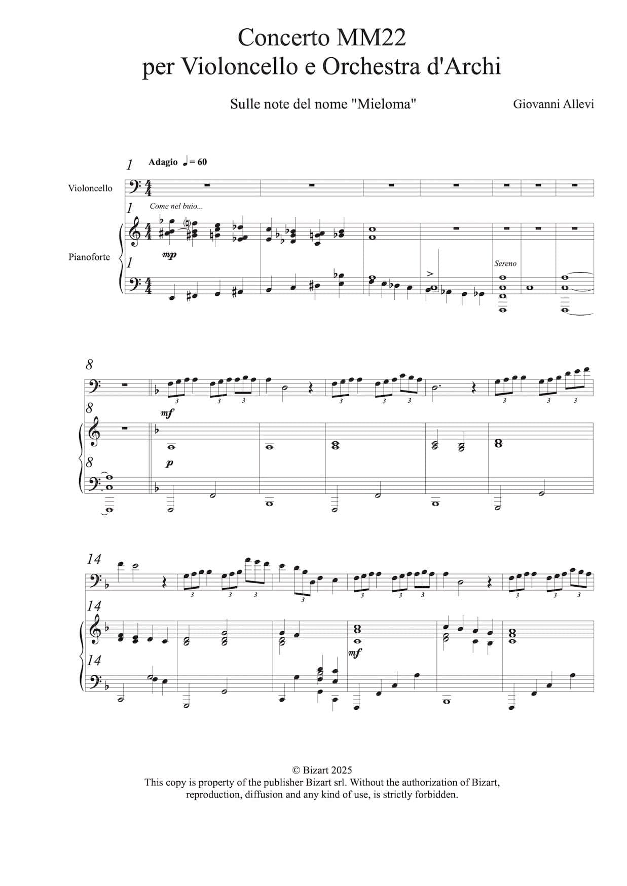NOSTALGIA by composer GIOVANNI ALLEVI - digital sheet music for cello and piano