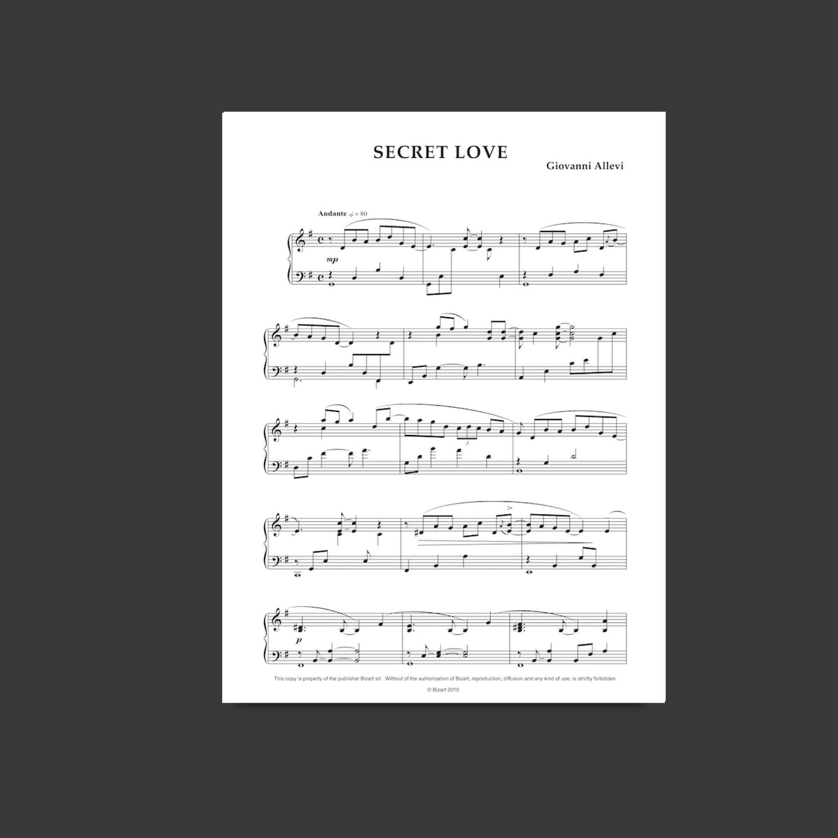 SECRET LOVE by composer GIOVANNI ALLEVI - digital sheet music for piano solo