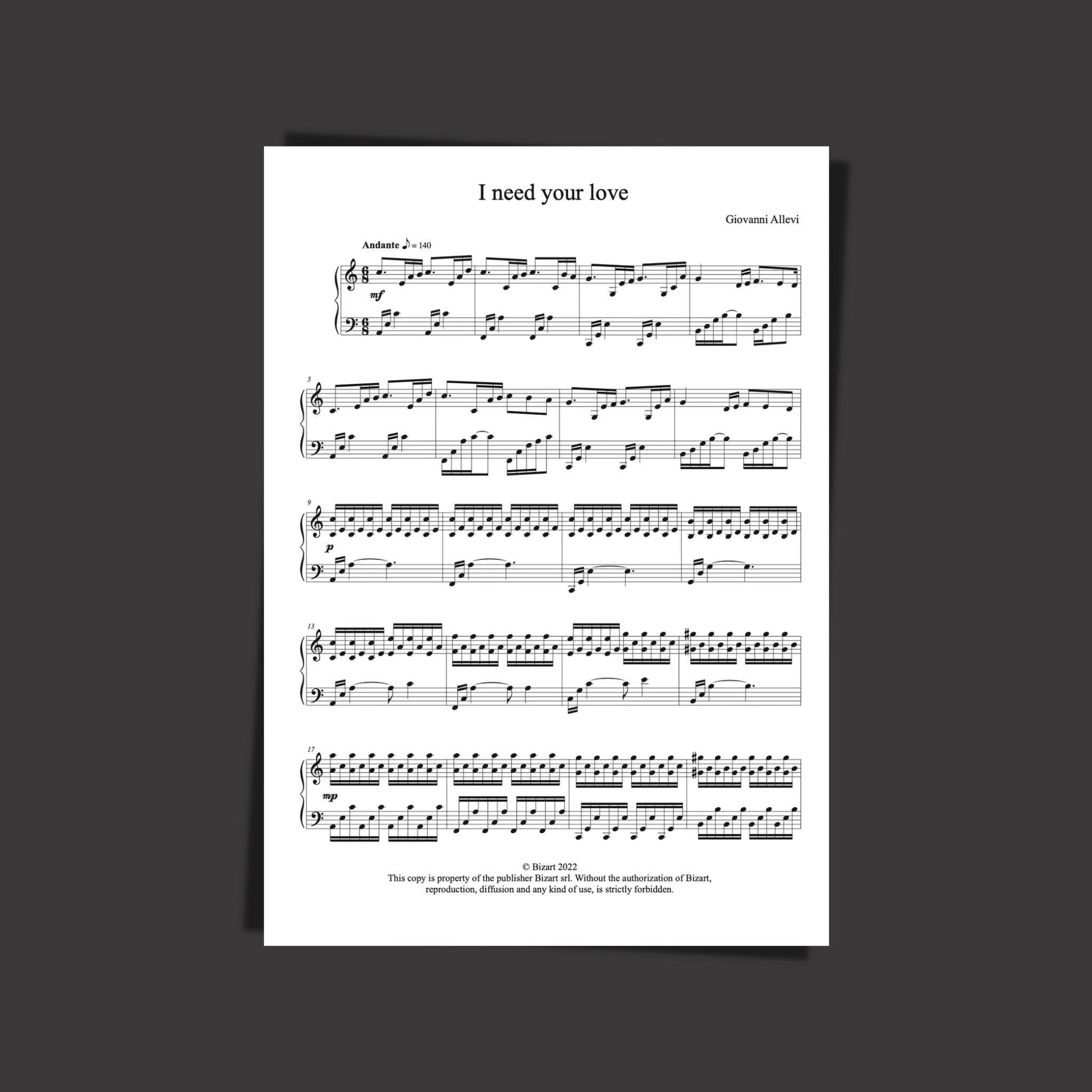 I NEED YOUR LOVE  by composer and pianist GIOVANNI ALLEVI - digital sheet music opening