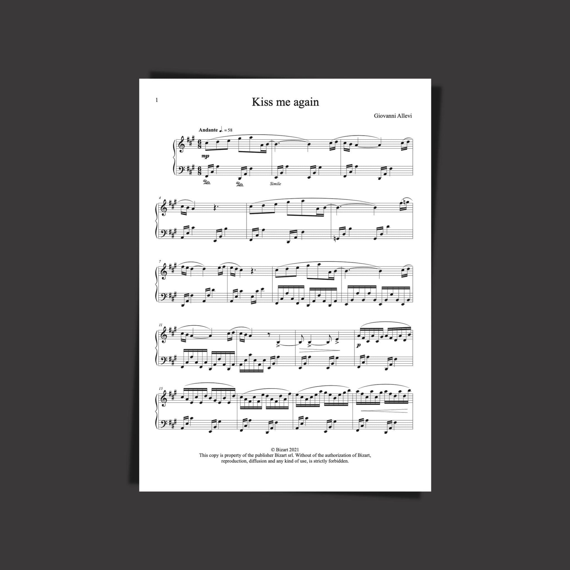 KISS ME AGAIN by composer and pianist GIOVANNI ALLEVI - digital sheet music opening