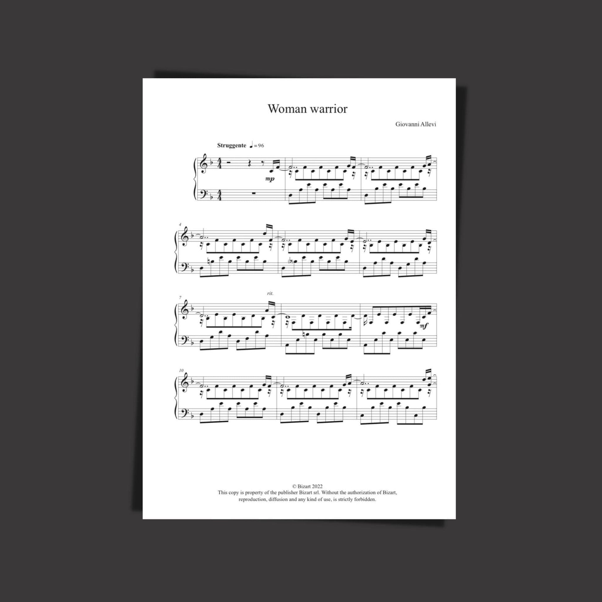 WOMAN WARRIOR by composer and pianist Giovanni Allevi digital sheet music for solo piano opening